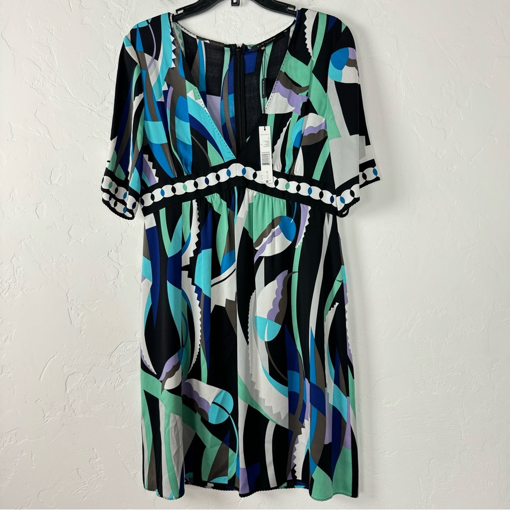 Elie Tahari Shirt Dress Sally Printed Retro Paisley Bold Vibrant Silk Lined Knit